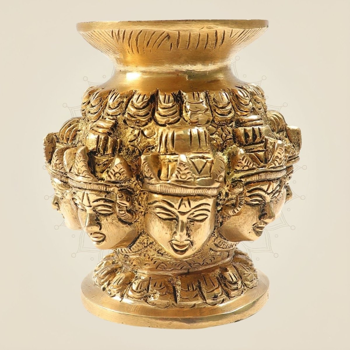 Heritage Artwork Brass Ashta Face Kalash 3.35" - Traditional Ashtalakshmi Puja Pot - Luxeartisanship