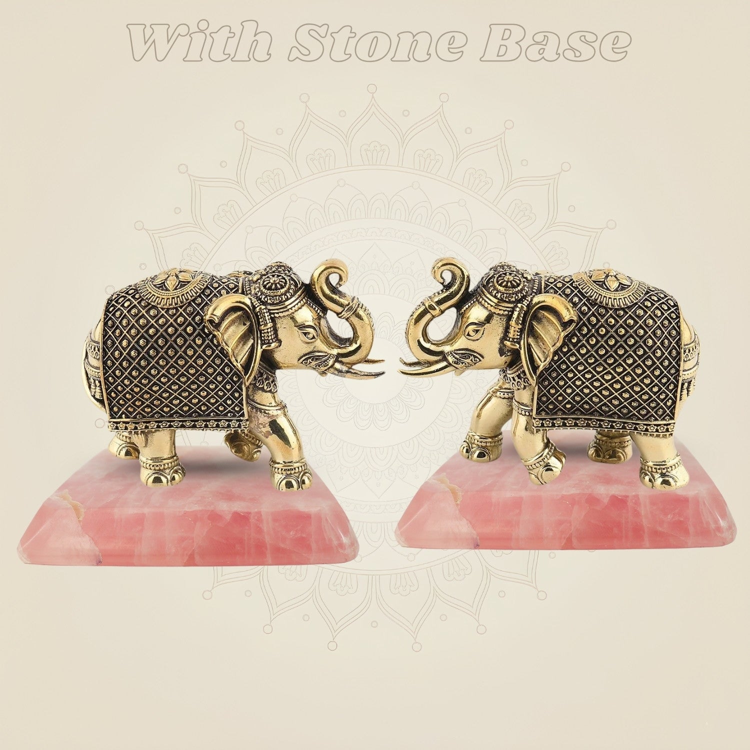 Intricately Carved Elephant Pair on Stone base