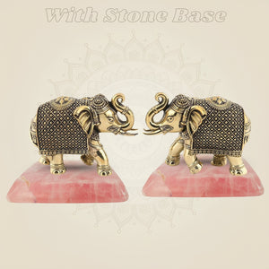 Intricately Carved Elephant Pair on Stone base