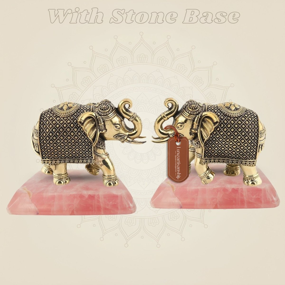 Intricately Carved Elephant Pair on Stone base
