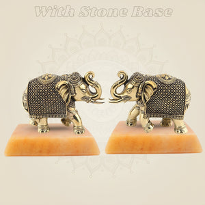 Brass Elephant Pair with stone base
