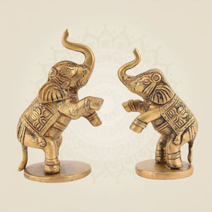 Jumping Elephant Pair 4" Pure Brass Statue