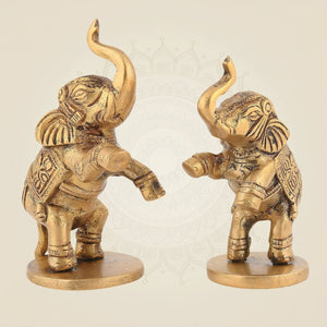 Jumping Elephant Pair 4" Pure Brass Handcrafted Showpieces (Set of 2)
