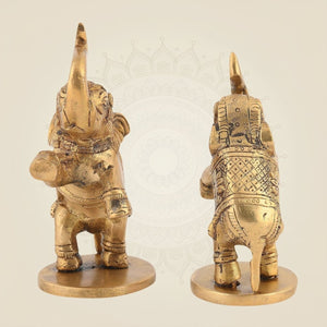 Jumping Elephant Pair 4" Pure Brass Idol
