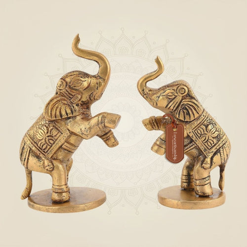Jumping Elephant Pair 4" Pure Brass Handcrafted Showpieces (Set of 2)
