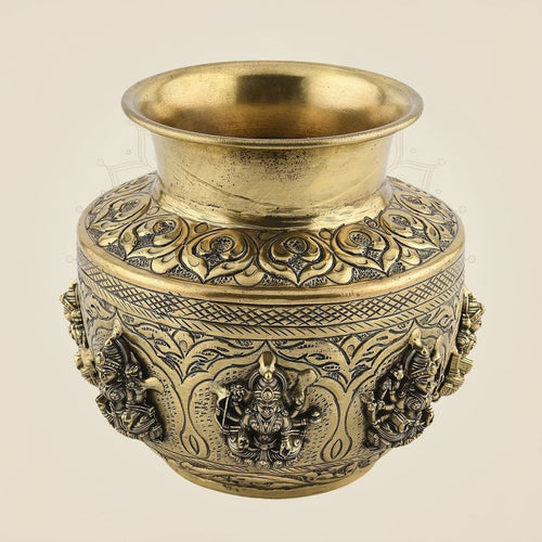 Kalash with Ashtalakshmi - 4.5" Pure Brass Superfine Pooja Kalash for Ritual