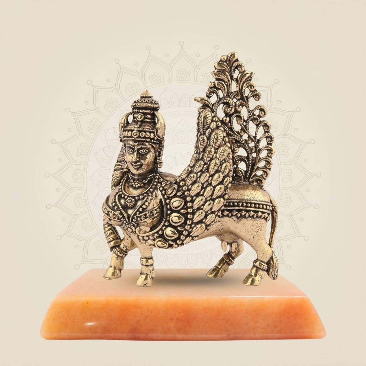 Kamdhenu Cow handmade idol on gemstone base