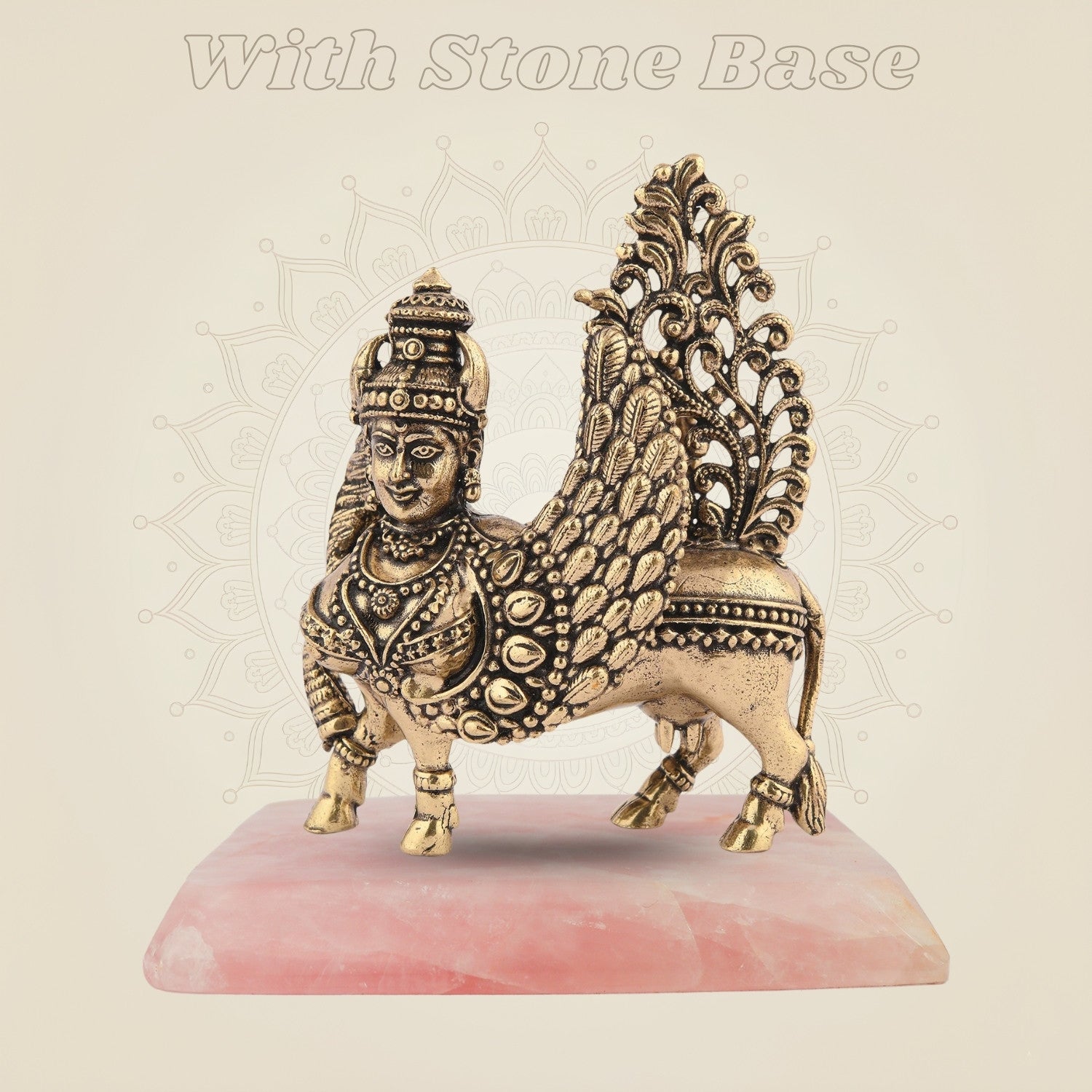 Kamdhenu Cow Brass Idol with stone base