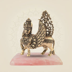 Kamdhenu Cow Brass Idol with stone base