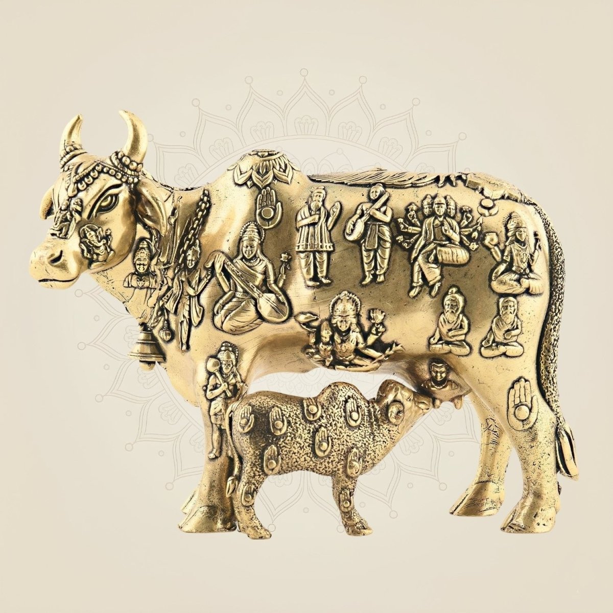 Kamdhenu Cow & Calf Brass Idol