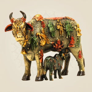 Vastu-approved brass Kamadhenu Cow & Calf statue