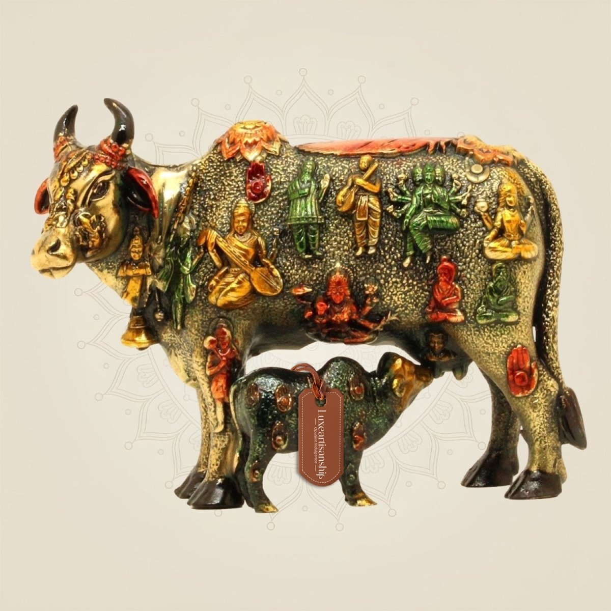 Pure brass Kamdhenu Cow & Calf Brass Idol