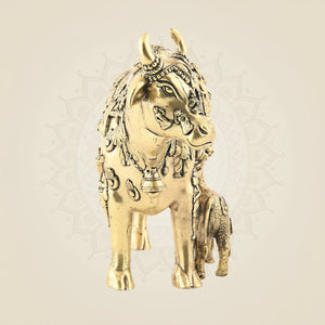 Kamdhenu Cow & Calf Brass Figurine