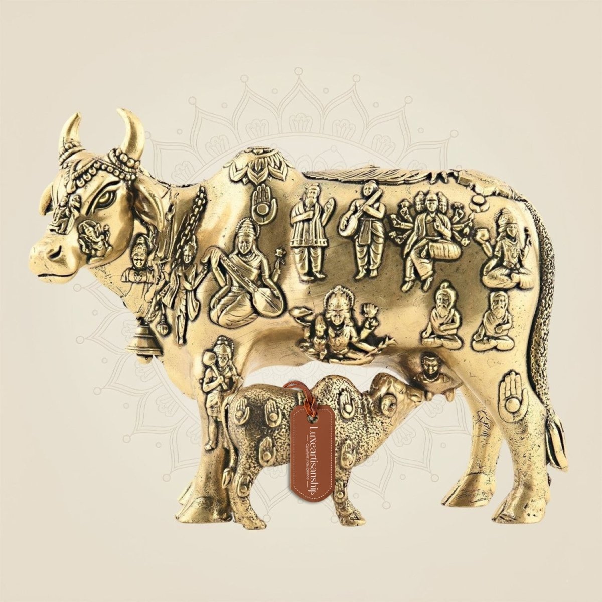 Kamdhenu Cow & Calf Brass Idol