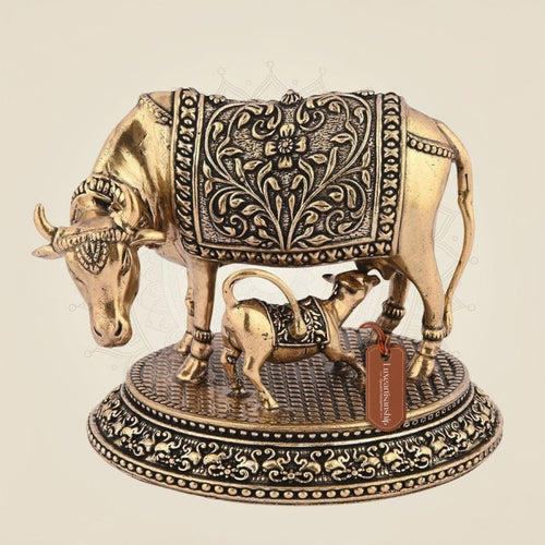 Kamdhenu Cow Idol 4" – Lightweight Brass Murti for Peace, Prosperity & Decor
