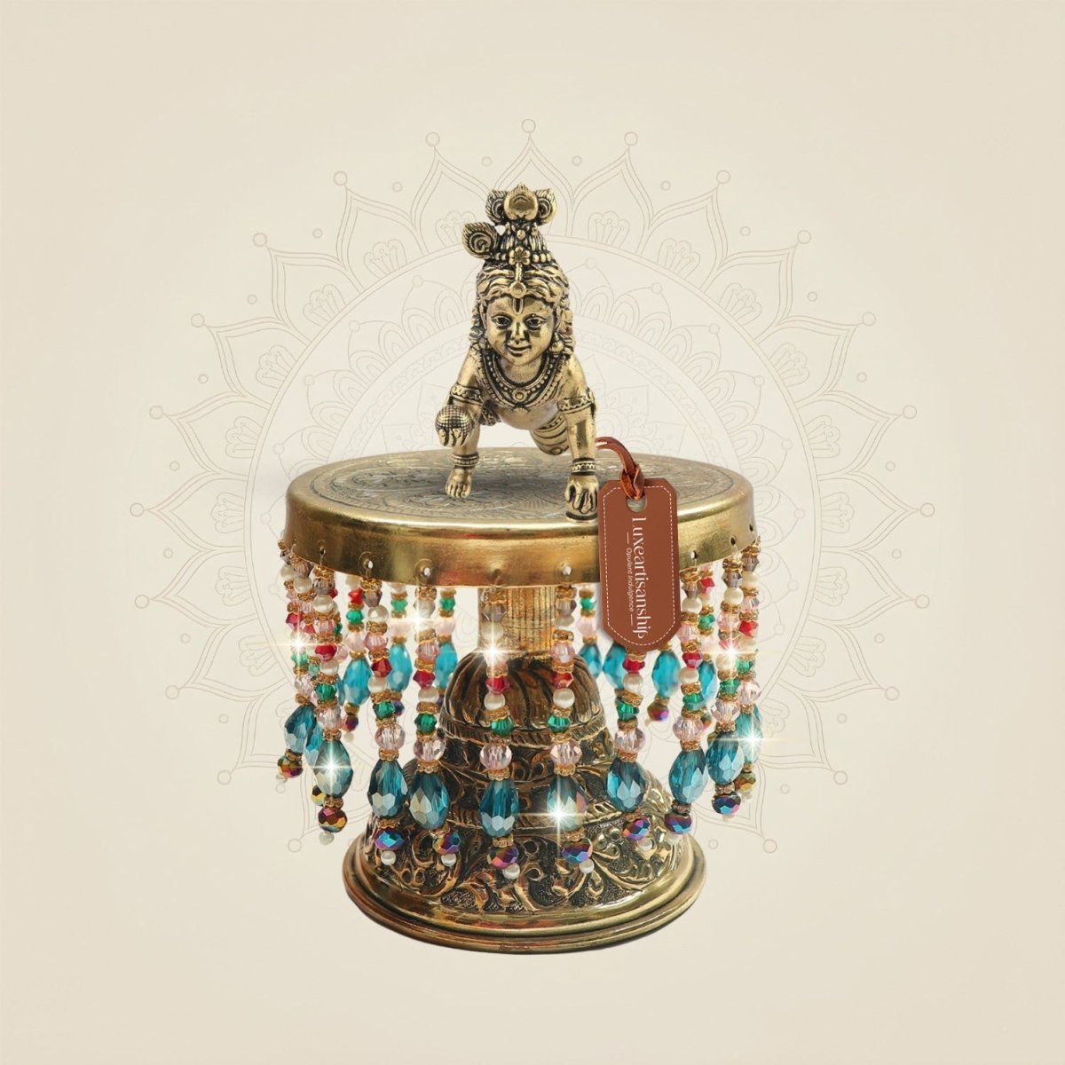 Kanha Ji Brass Idol on Chowki 6.5"– Classic Krishna Representation - Luxeartisanship