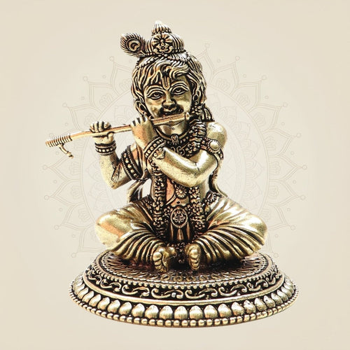 Kanha Playing Flute Brass Idol 4.75 - Elegant Krishna Statue with Artful Finish