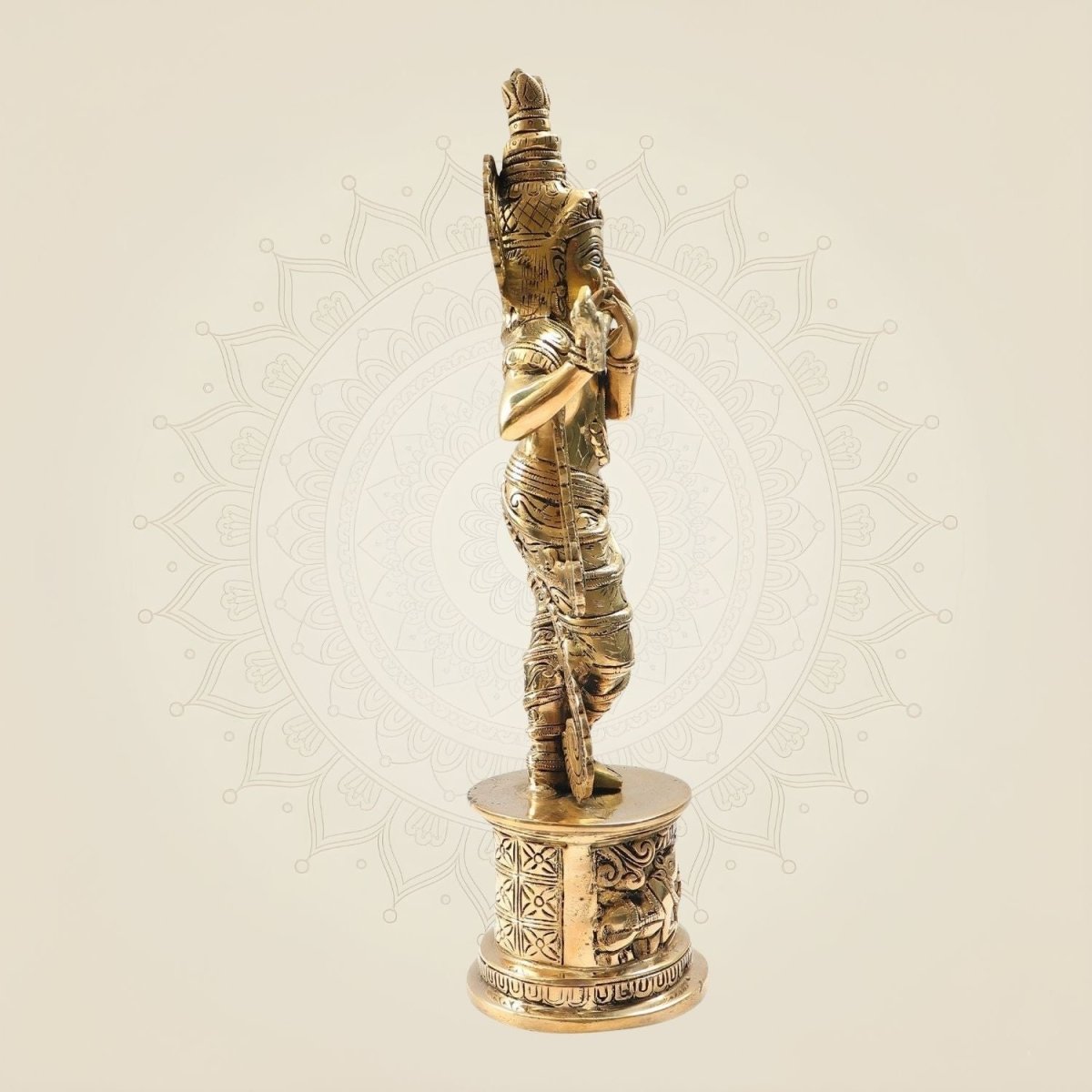 Krishna Brass Idol 15" - Flute Player Murti on Round Base