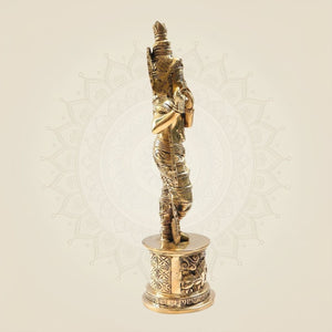Krishna Brass Idol 15" - Flute Player Murti on Round Base