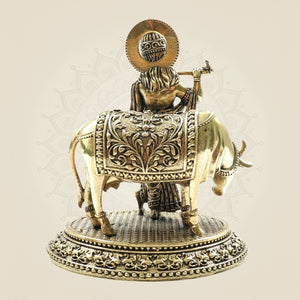 Krishna with Cow Brass Murti for Home