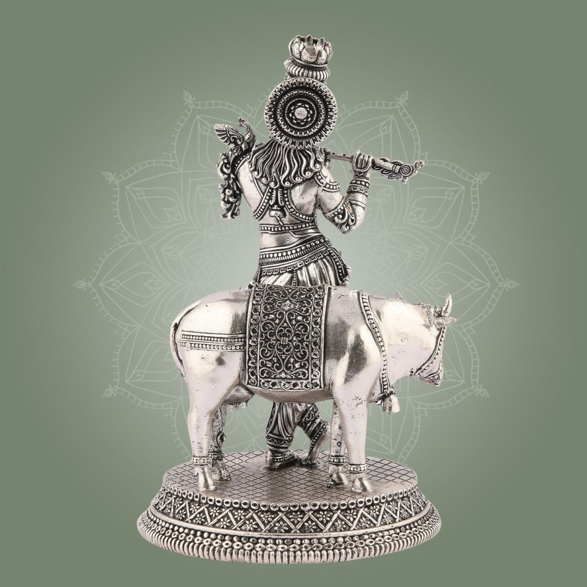 Brass Krishna Idol with Cow