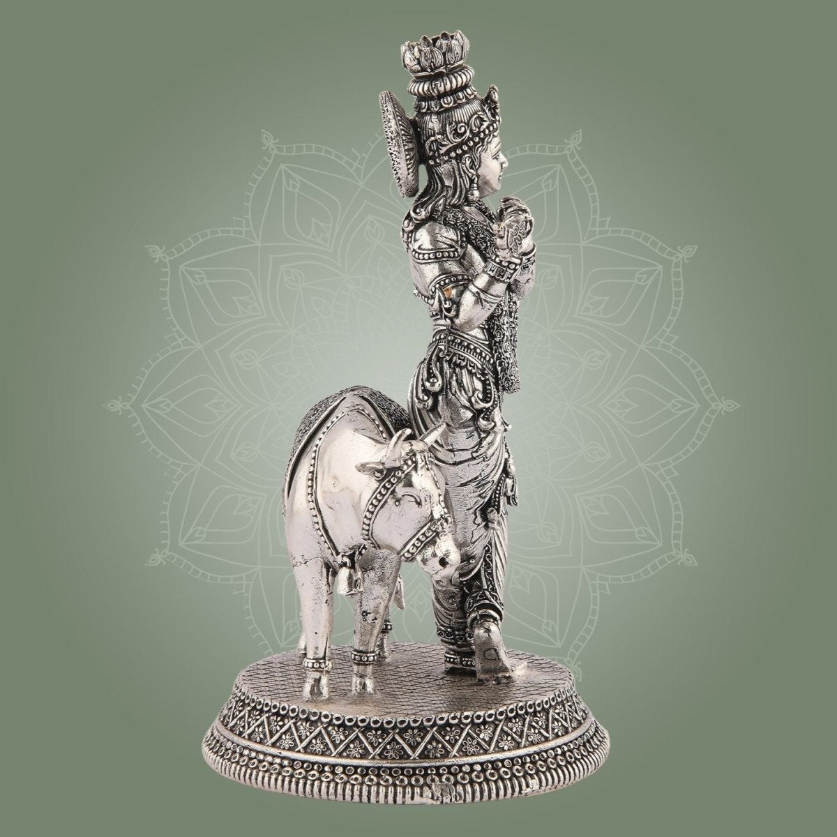 Brass Krishna Idol with Cow