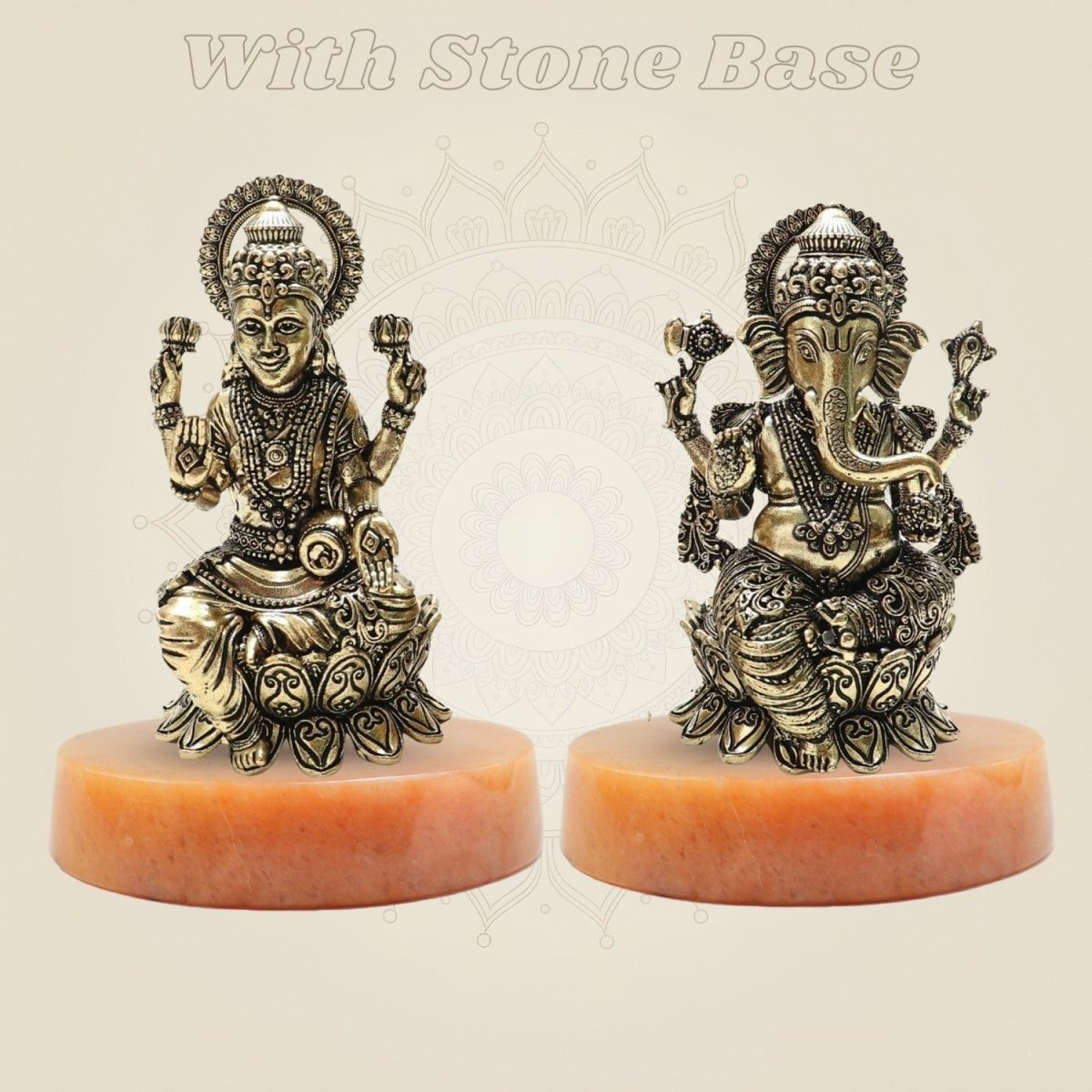 Lakshmi and Ganesha Brass Idol Set – Lotus Seated Prosperity 4" - Luxeartisanship
