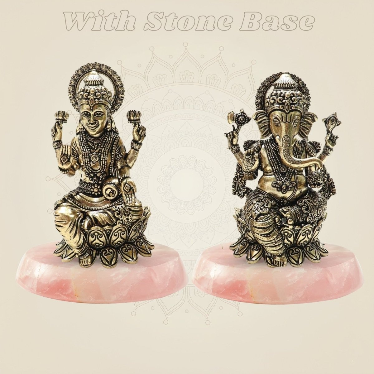 Lakshmi and Ganesha Brass Idol Set – Lotus Seated Prosperity 4" - Luxeartisanship