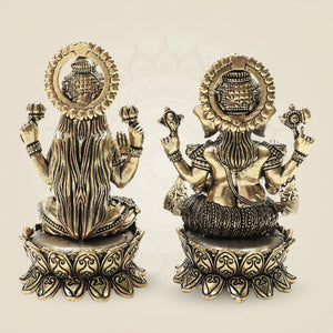 Lakshmi and Ganesha Brass Idol Set – Lotus Seated Prosperity 4" - Luxeartisanship