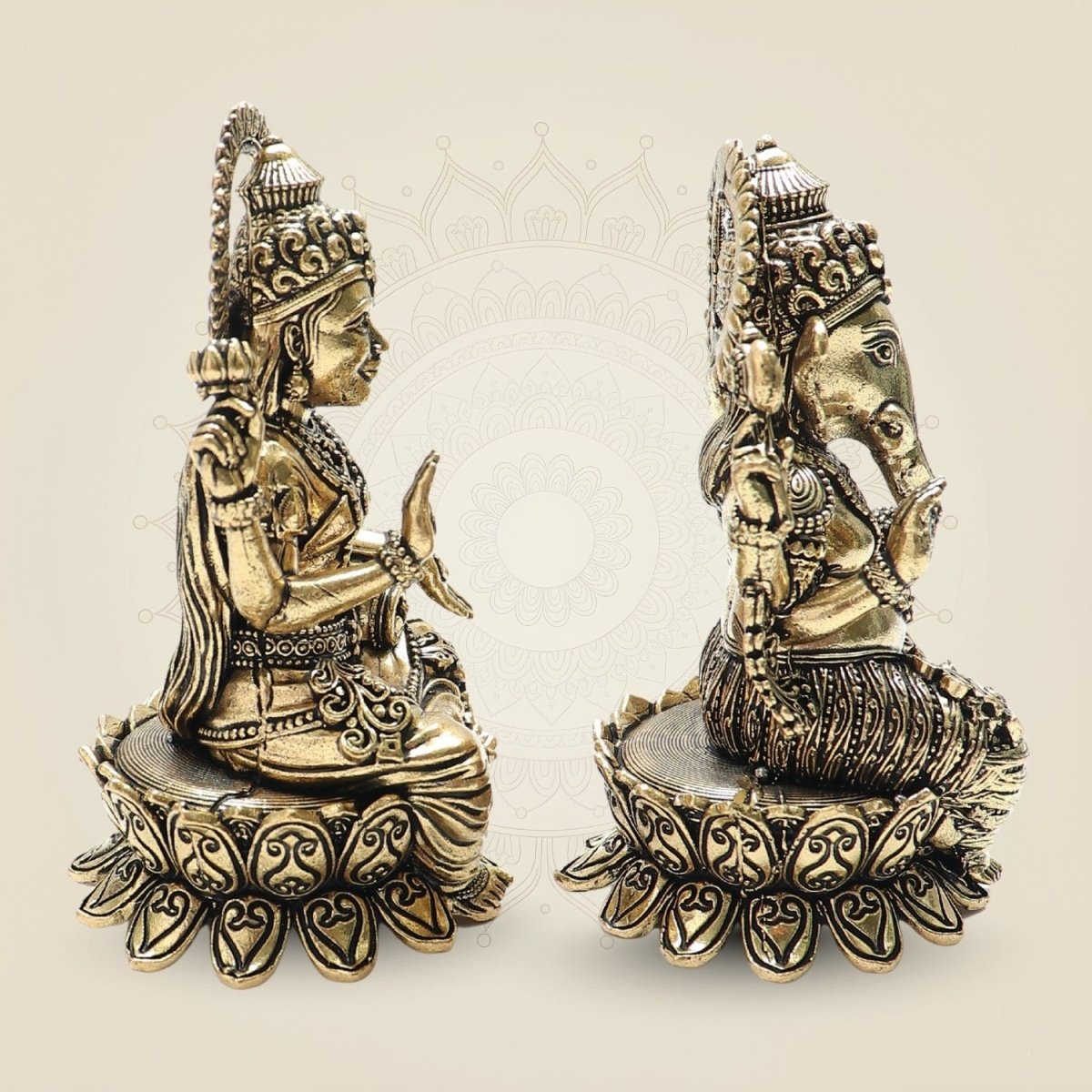 Lakshmi and Ganesha Brass Idol Set – Lotus Seated Prosperity 4" - Luxeartisanship