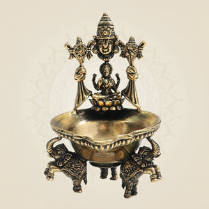 Lakshmi Balaji Brass Diya - Three Elephant Base 3.5 Auspicious Puja Lamp - Luxeartisanship