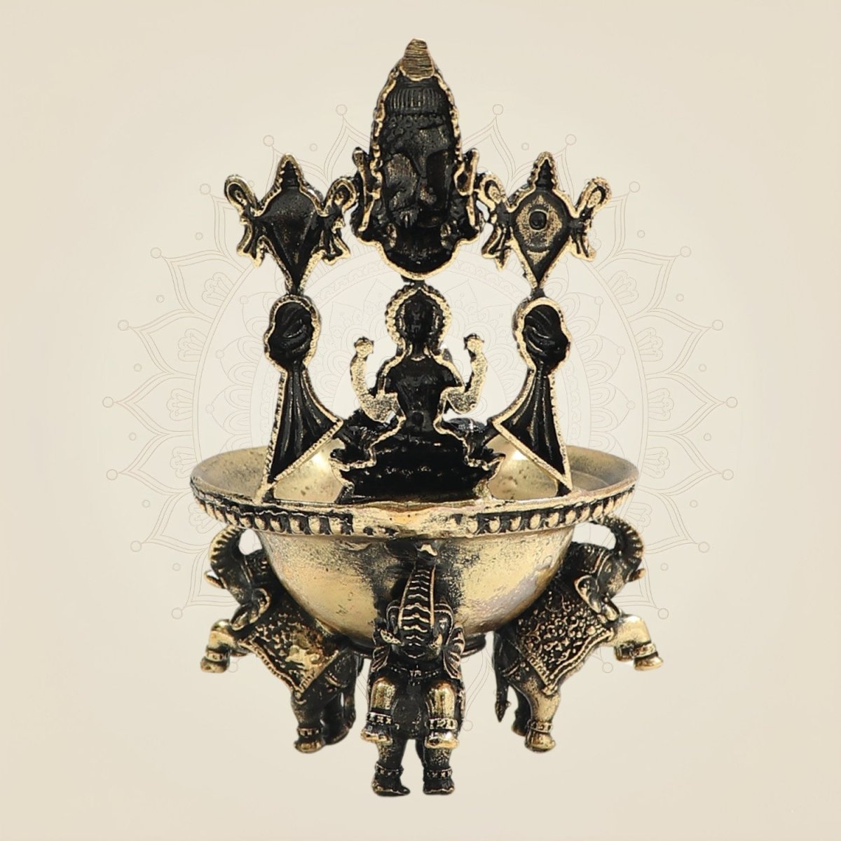 Lakshmi Balaji Brass Diya - Three Elephant Base 3.5 Auspicious Puja Lamp - Luxeartisanship