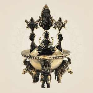 Lakshmi Balaji Brass Diya - Three Elephant Base 3.5 Auspicious Puja Lamp - Luxeartisanship