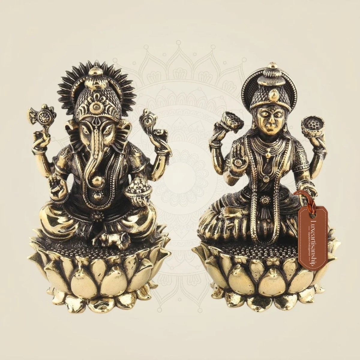 Lakshmi Ganesh Brass Idol 3" – Superfine Divine Decor - Luxeartisanship