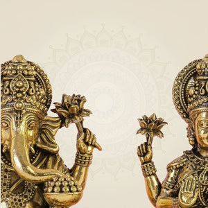 Lakshmi Ganesh Brass Idol Pair – 5" Handcrafted Pure Brass Statues for Wealth & Prosperity - Luxeartisanship