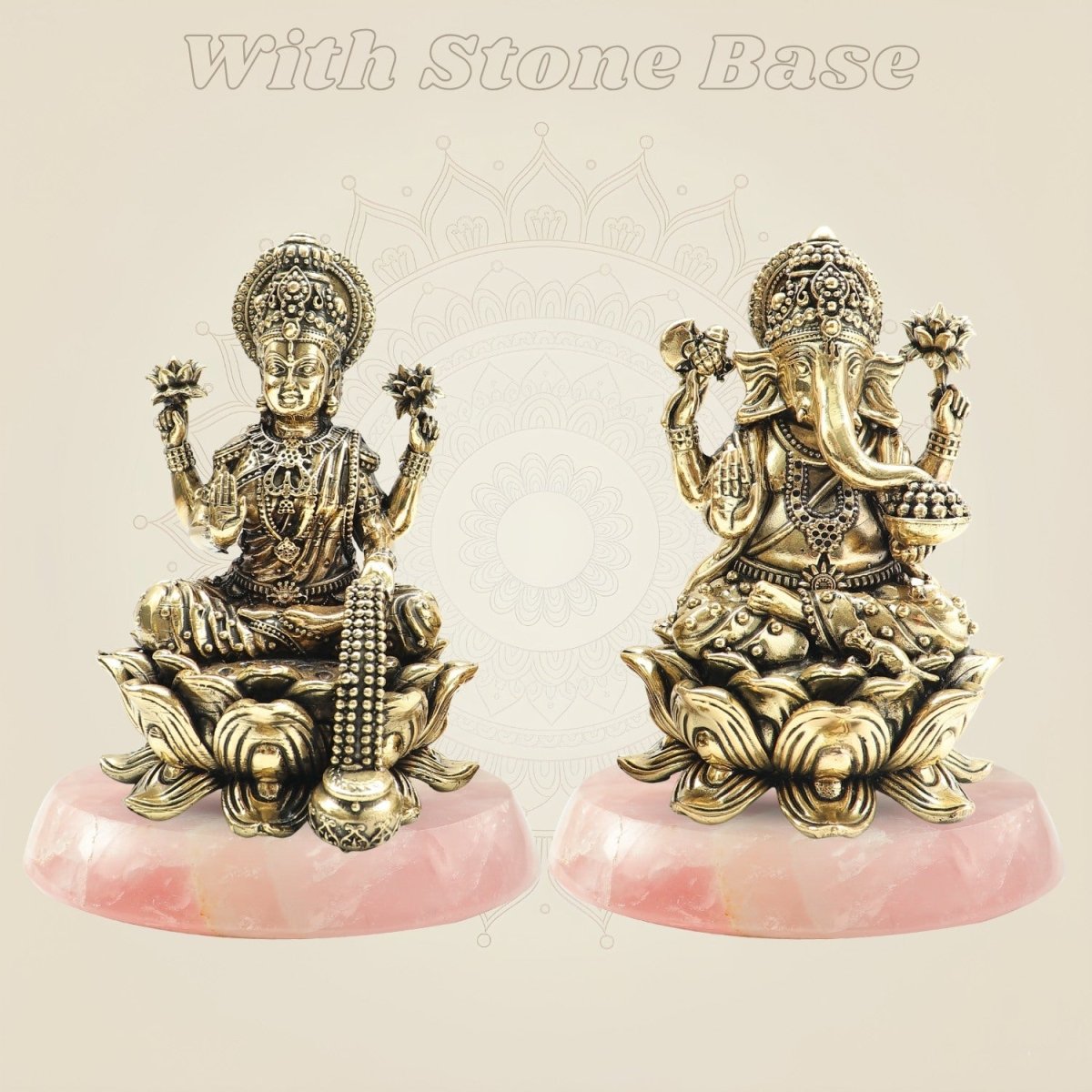 Lakshmi Ganesh Brass Sculpture with stone base - Luxeartisanship