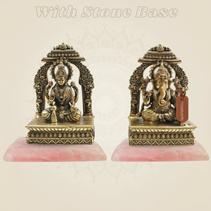 Lakshmi Ganesh Brass Murti 4" Set with Ornamental Prabhavali - Luxeartisanship