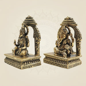 Lakshmi Ganesh Brass Murti 4" Set with Ornamental Prabhavali - Luxeartisanship