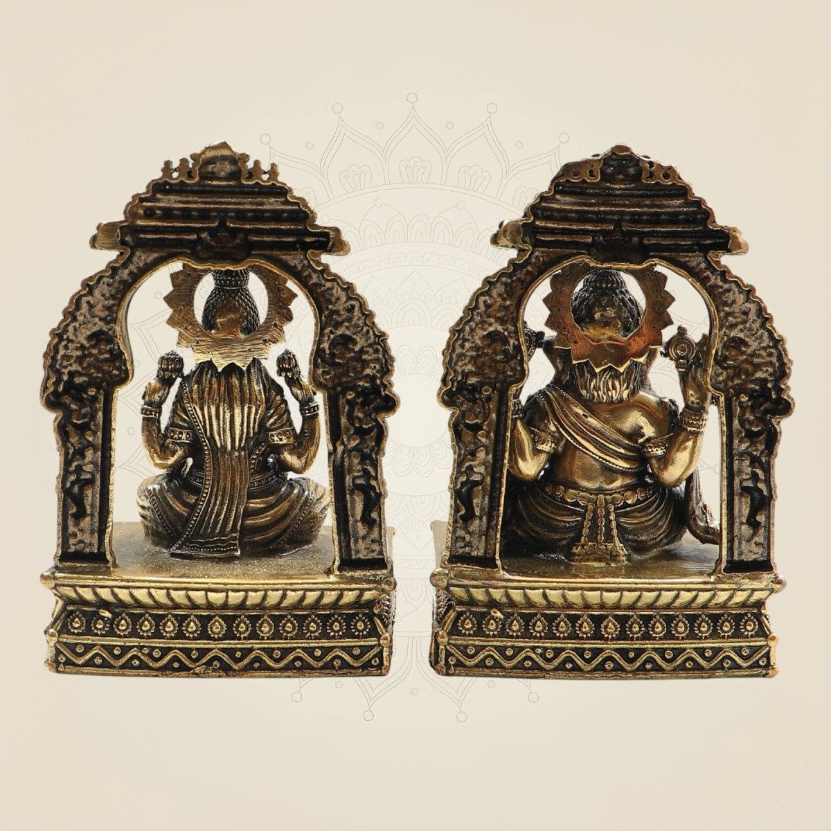 Lakshmi Ganesh Brass Murti 4" Set with Ornamental Prabhavali - Luxeartisanship