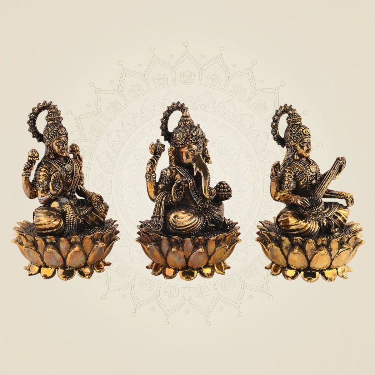 Laxmi Ganesha Saraswati Brass Idol