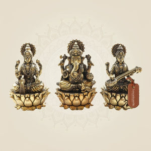 Lakshmi Ganesh Saraswati Idol on Lotus Set 3