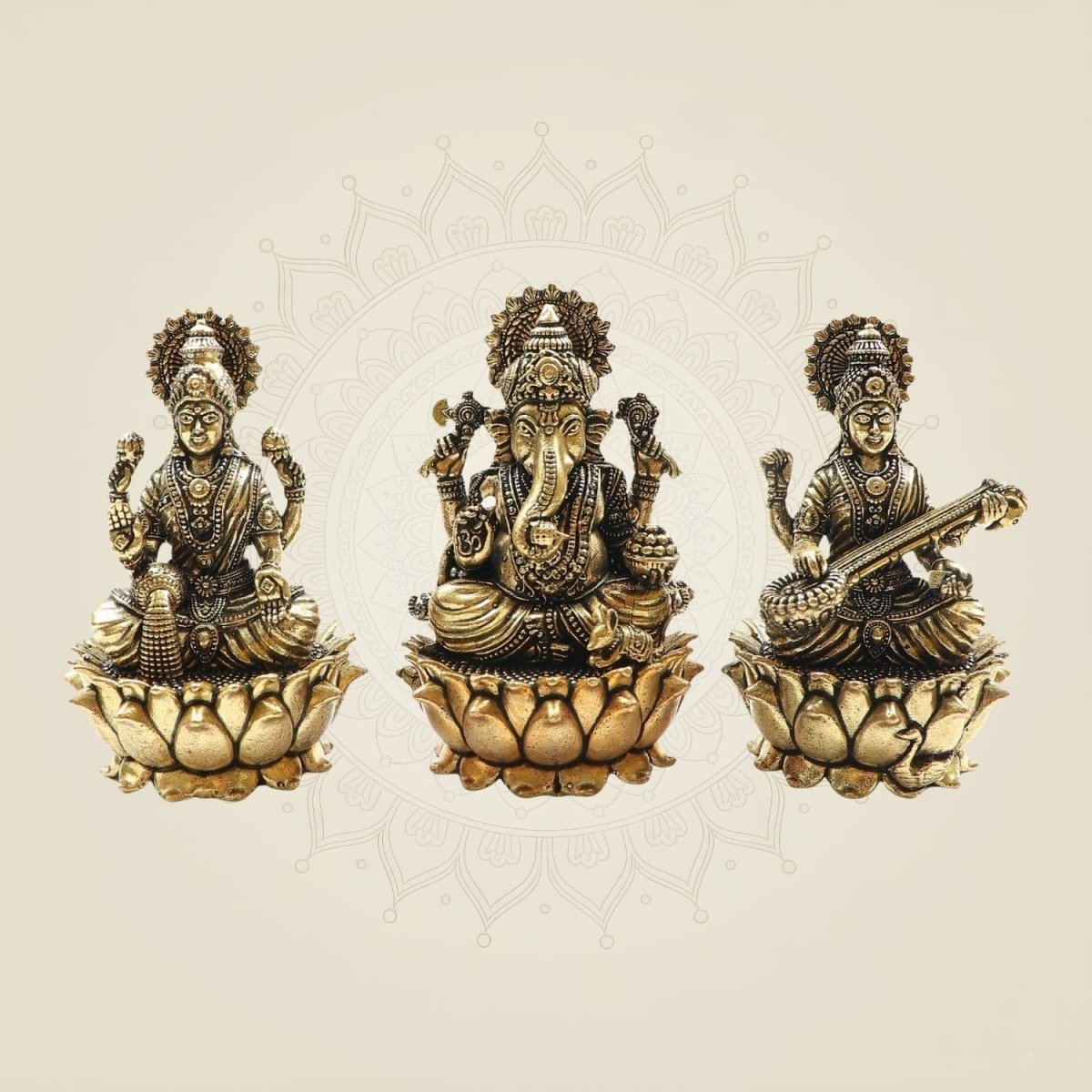 Lakshmi Ganesh Saraswati Idol on Lotus Set 3
