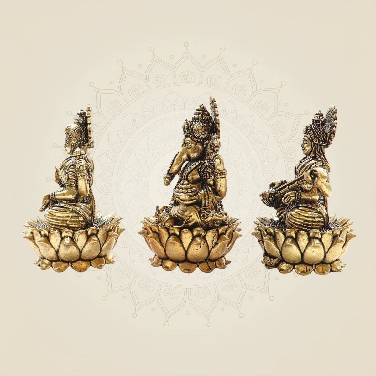 Lakshmi Ganesh Saraswati Statue on Lotus Set 3