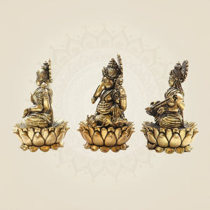 Lakshmi Ganesh Saraswati Statue on Lotus Set 3