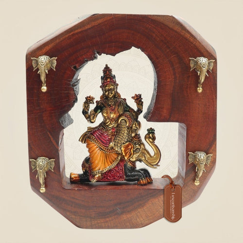 Lakshmi Maa with Elephant Wooden Frame 10.25"