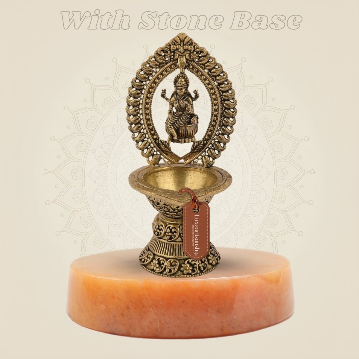 Lakshmi Mata Brass Diya with stone base