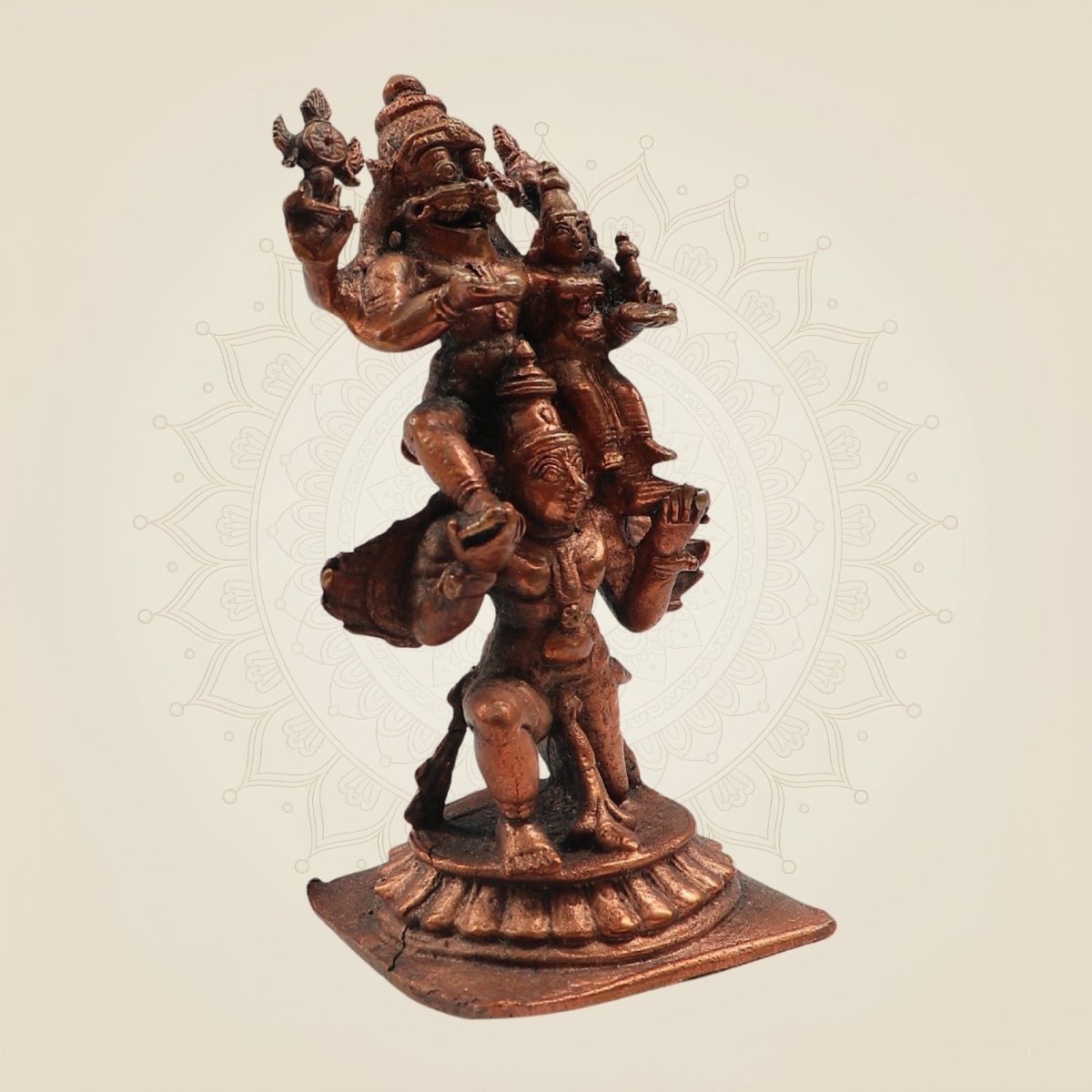 Lakshmi Narasimha on Garuda Copper Idol 4.25 "– Handcrafted Divine Statue - Luxeartisanship