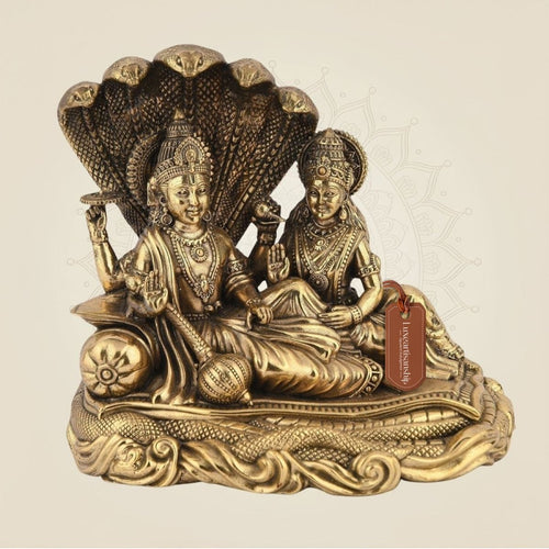 Lakshmi Narayan Brass Idol 5.75"– Lightweight Sheshnag Murti for Worship & Divine Decor