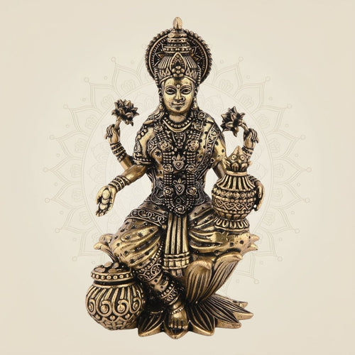 Lakshmi on Lotus Idol- 4" Handcrafted Pure Brass Sculpture for Wealth