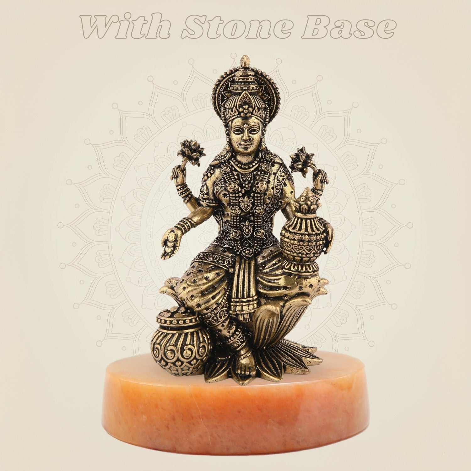 Lakshmi on Lotus murti with gemstone base